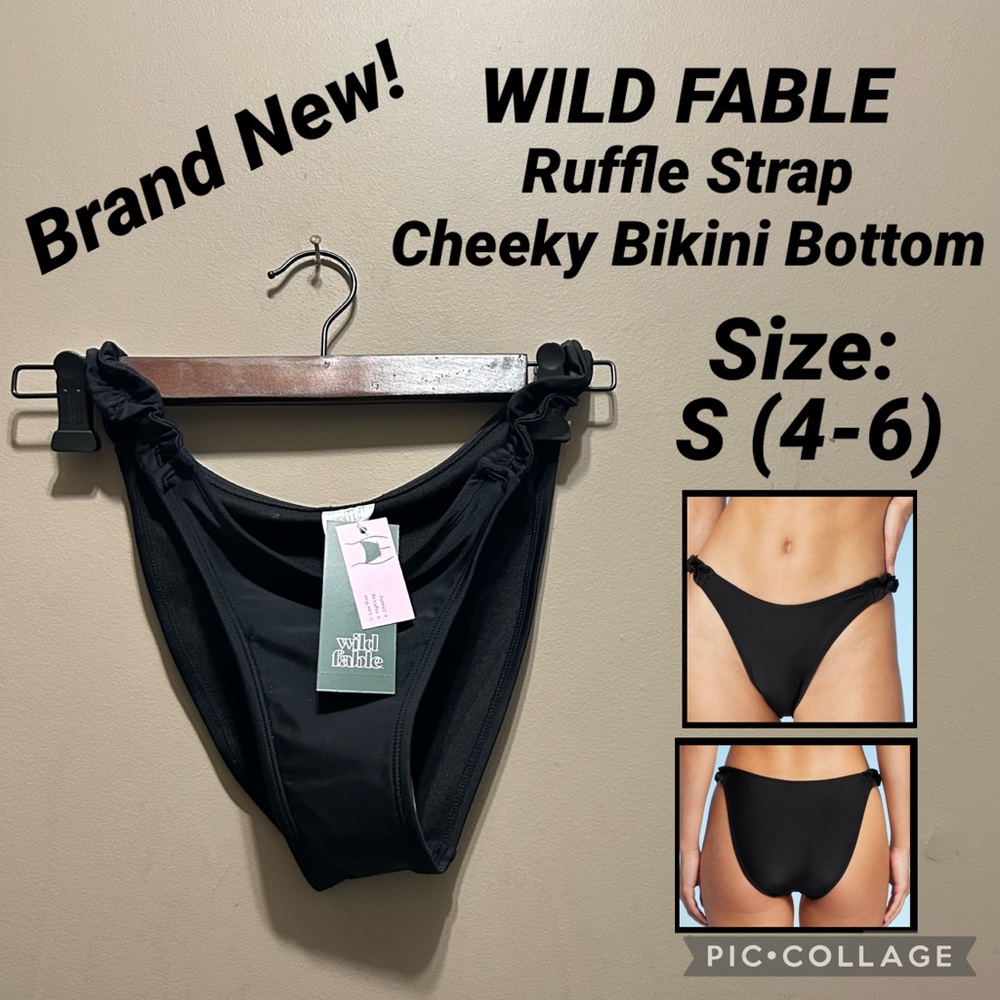NWT Women’s WILD FABLE Ruffle Strap High Leg, Cheeky Bikini Swim Bottoms S (4-6)